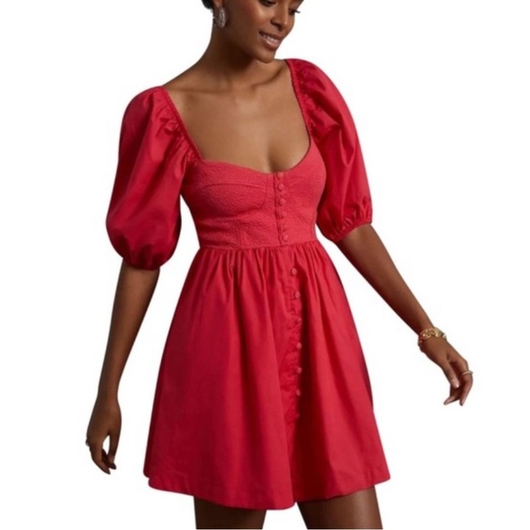 Maeve Dresses & Skirts - Maeve by Anthropologie Sweetheart Puff sleeve dress in red color size: XXSmall